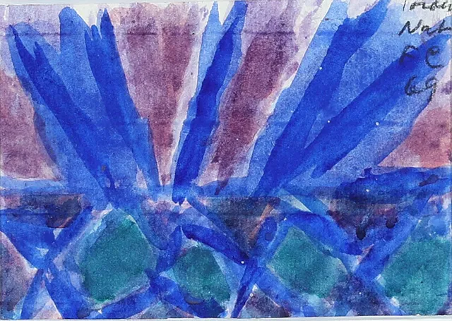 “... night”, 1969. Signed, titled and dated. Watercolour on paper. 11×15 cm.