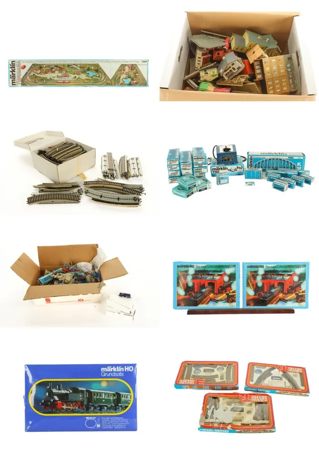 Märklin HO: A larger collection of rails, housings, starter sets, etc