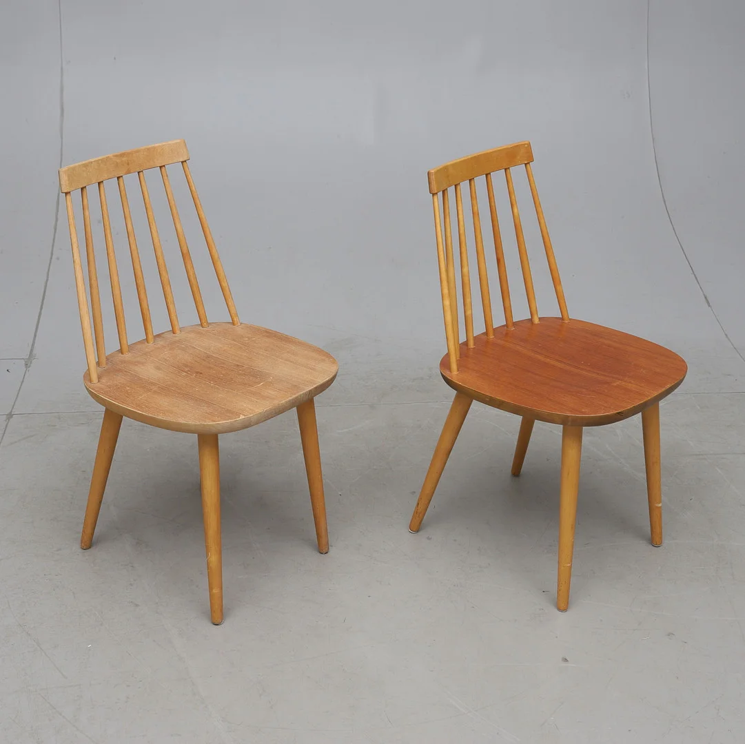 YNGVE EKSTRÖM. pinnstolar, 1 par, björk / teak, "Pinocchio", Stolab. — Armchairs & Chairs — Gomér & Andersson Norrköping