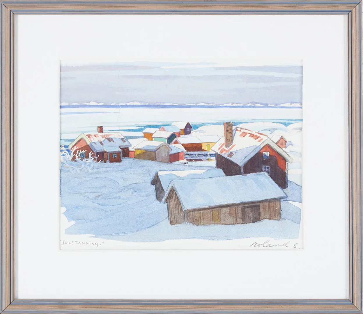 ROLAND SVENSSON. "Julstämning", akvarell med täckvitt. — Paintings — Stockholms Auktionsverk Magasin 5