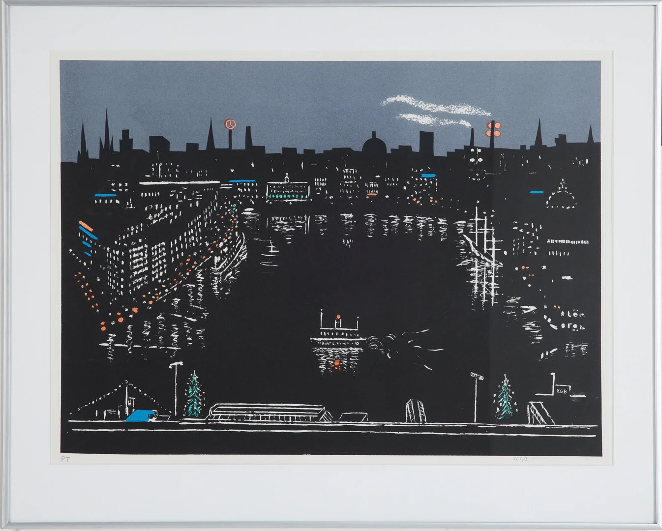 KARL GÖTE BEJEMARK. (1922-2000), Nattvy, Stockholm, färglitografi, signerad KGB och märkt PT. — Engravings & Prints — Stockholms Auktionsverk Sickla