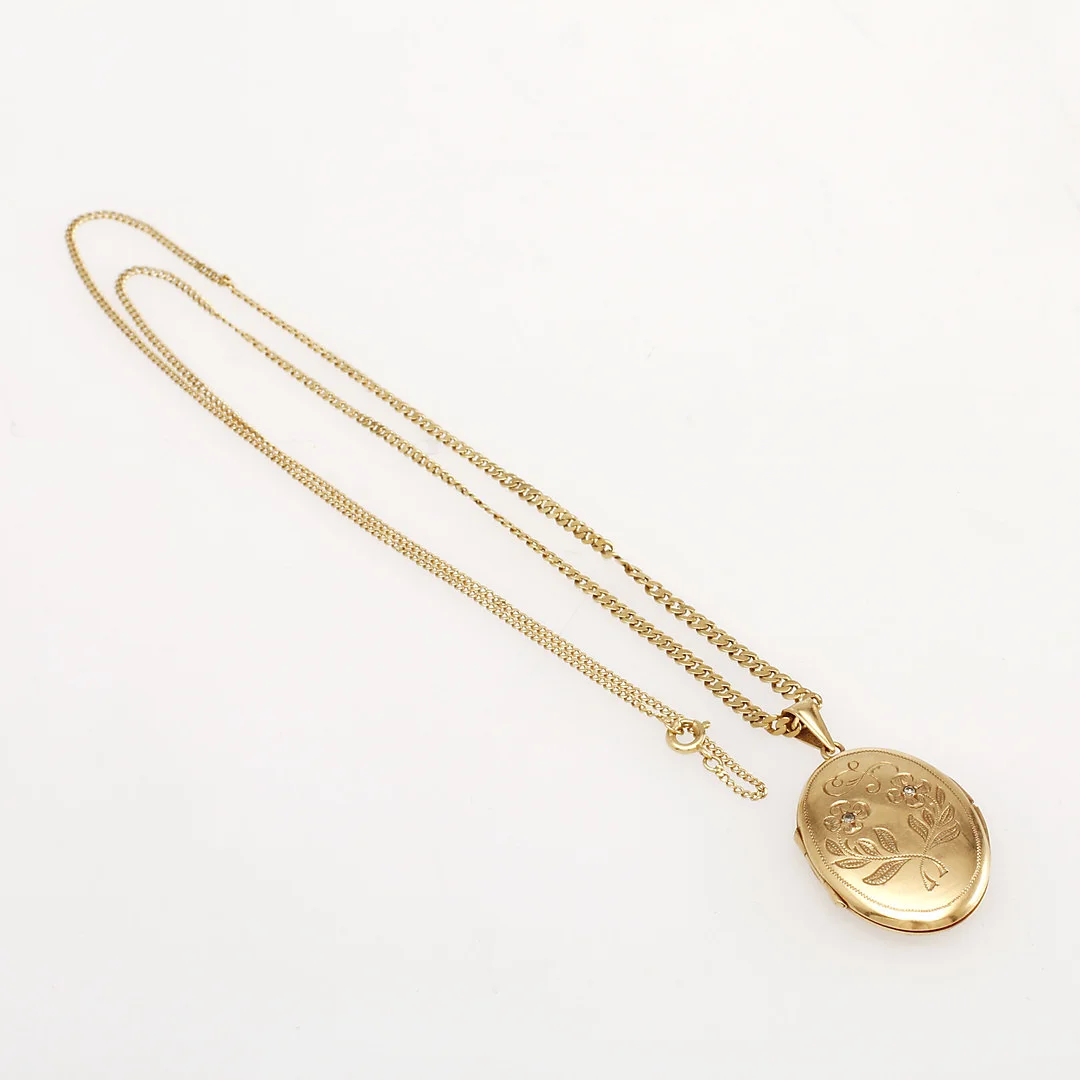 FOTOGÖMMA samt HALSKEDJA, 18 K guld. Ceson. Vikt 12 gram. — Brooches & Pendants — Göteborgs Auktionsverk