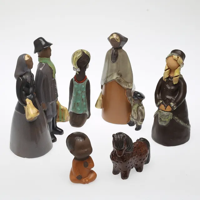 FIGURINER, 6 st, keramik, Karl Erik Iwar, Johan Krukmakare, Elsi Bourelius, Jie, Gantofta.