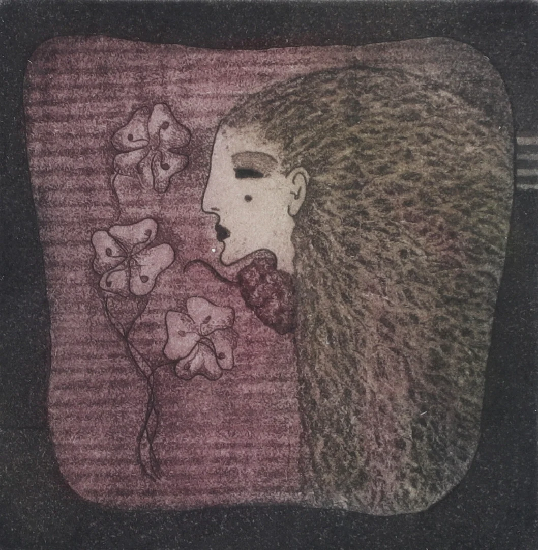 IRENE JARZ. Ansikte, färgetsning, signerad och numrerad 25/100. — Engravings & Prints — Växjö Auktionskammare