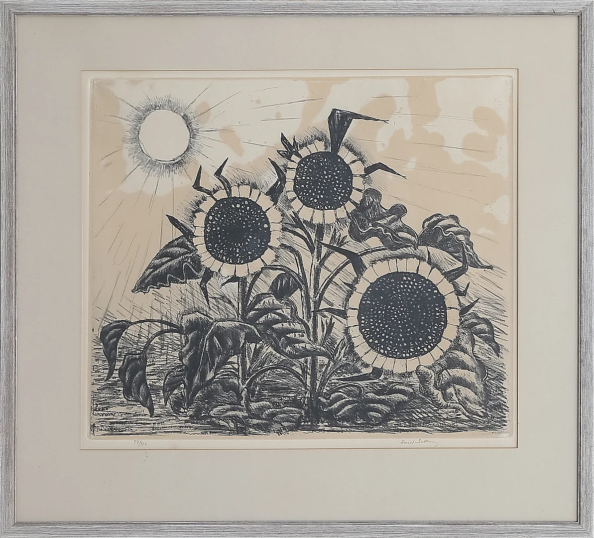 HARALD SALLBERG. Solrosor, grafiskt blad, nr 54/310, signerad. — Engravings & Prints — Kalmar Auktionsverk