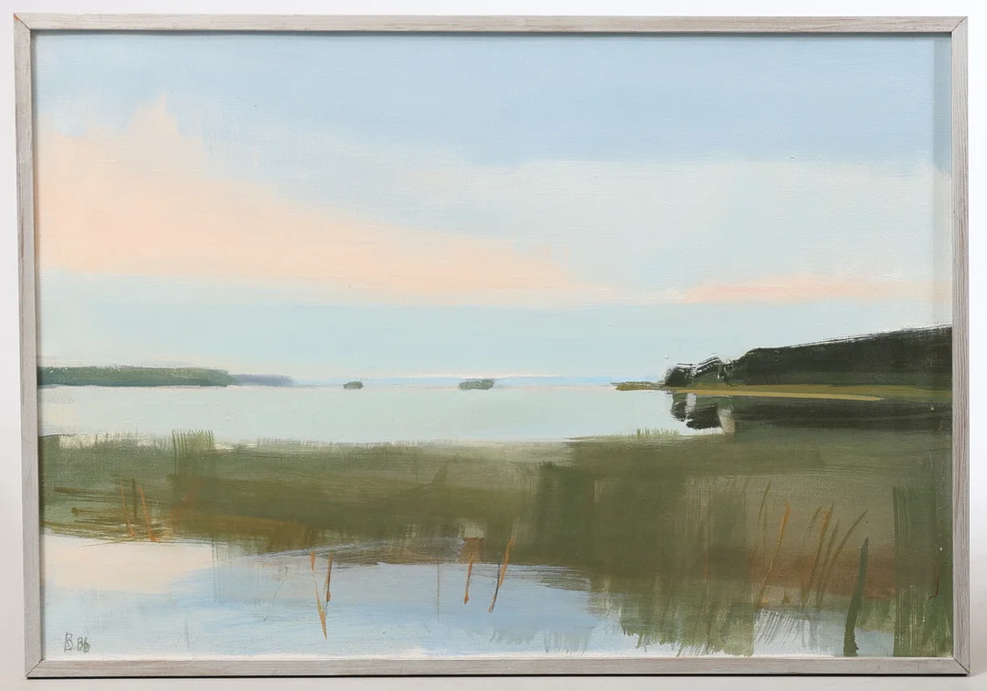 BENGT REINHOLTZ. "Sommarbild Yngaren", olja på duk, monogramsignerad och daterad -86. — Paintings — Gomér & Andersson Nyköping