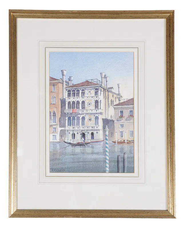 KENNETH BRUNDLE FRIBA (CONTEMPORARY BRITISH SCHOOL) "PALEZZO DARIO ON THE GRAND CANAL".