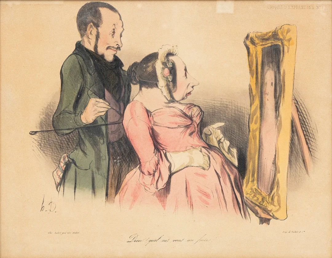 HONORÉ DAUMIER. "cropuis D. expressions no 9" handkolorerat litografi, signerad i trycket, 1800-tal. — Engravings & Prints — Auktionshuset Kolonn
