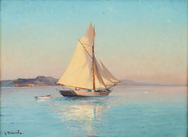 LUDVIG RICHARDE. Segelbåt i skymning.
