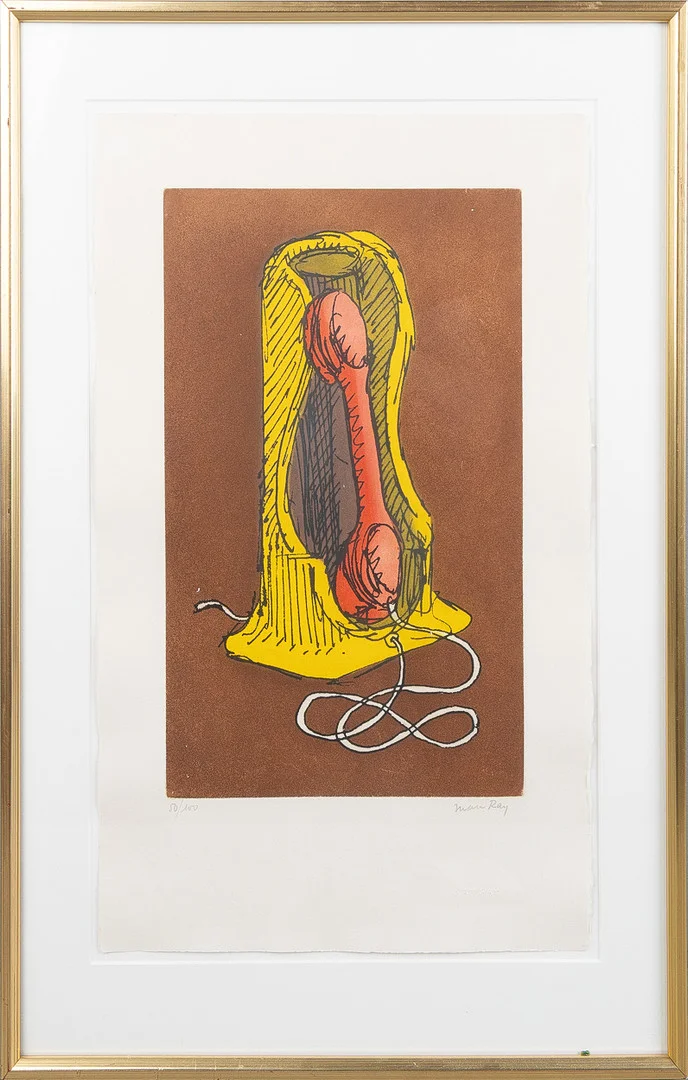 MAN RAY (1890-1976). "Telephone" (1977), färgetsning. — Engravings & Prints — Stockholms Auktionsverk Helsingborg
