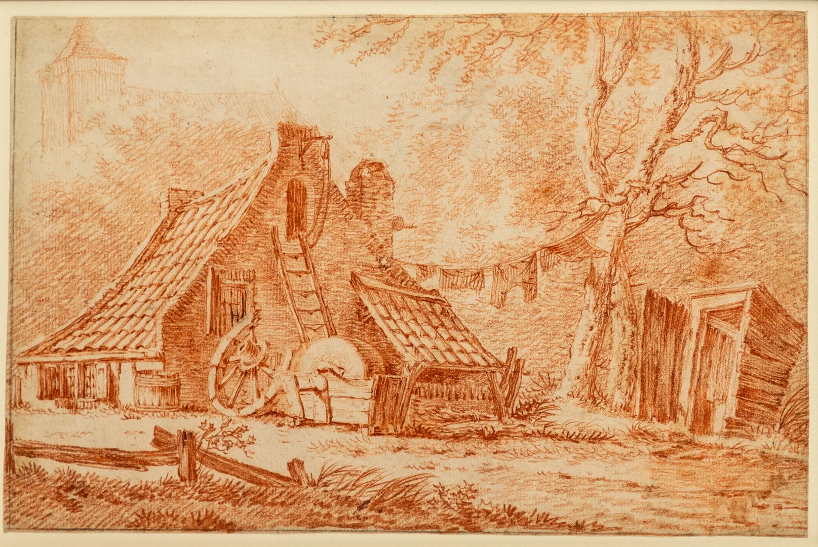 NIEDERLANDE (FRÜHES 19. JAHRHUNDERT). Bauernhaus mit Wäscheleine. — Drawings — Stockholms Auktionsverk Hamburg
