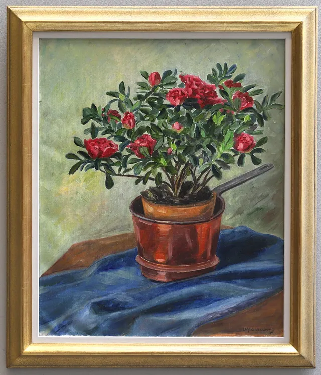 ULF LINDBERG. Olja på duk, blomsterstilleben, signerad.