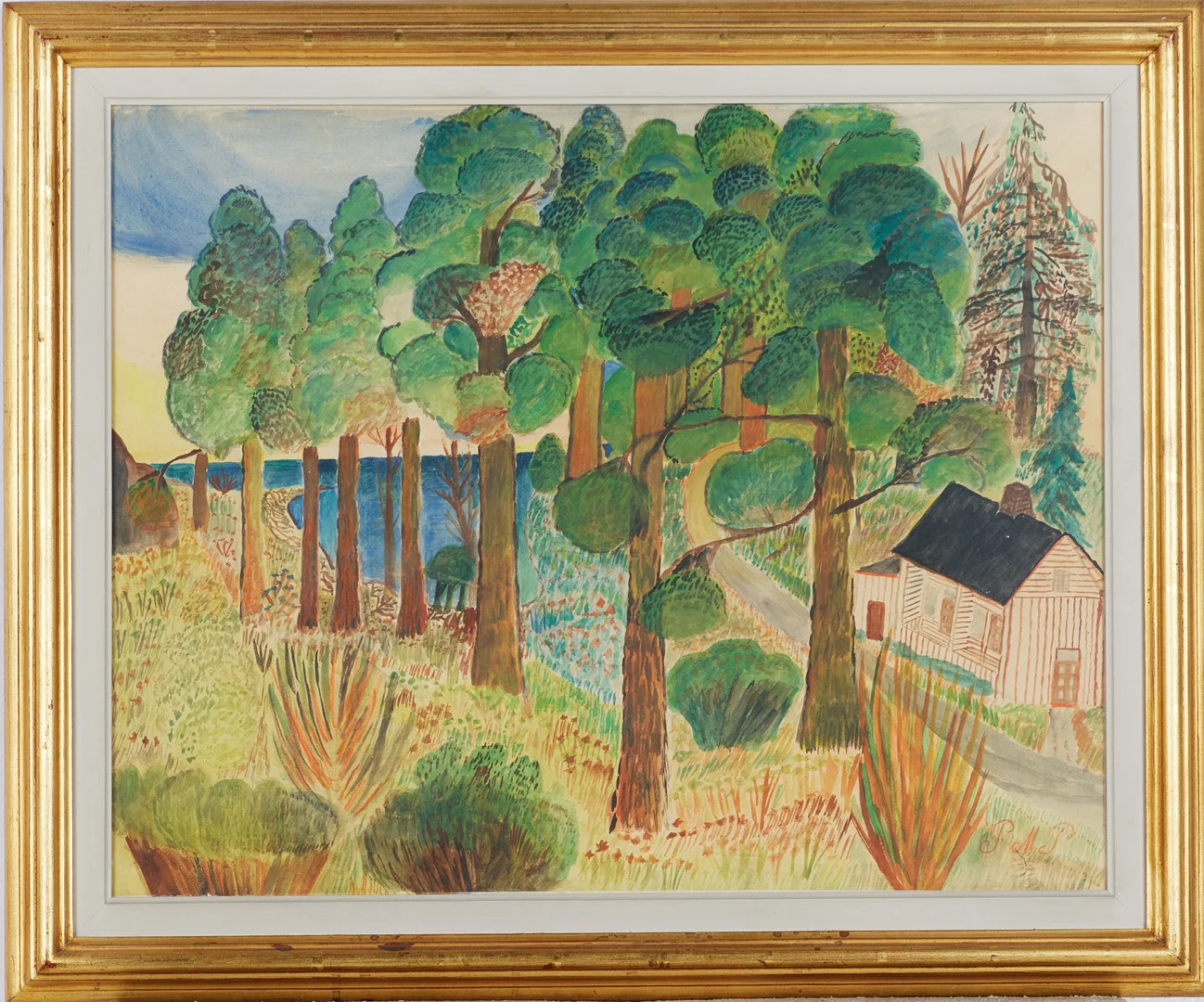 PRIMUS MORTIMER PETTERSSON. "Huset i skogen", akvarell på papper, monogramsignerad PMP. — Paintings — Stockholms Auktionsverk Magasin 5