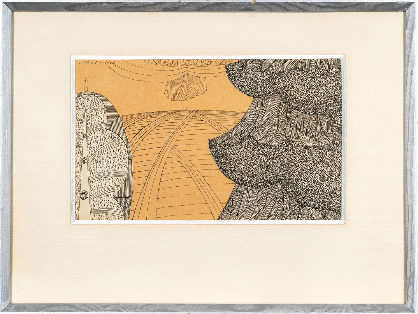 TORFRID OLSSON. Blandteknik på papper, "Man på promenad", Signerad, 1967. — Drawings — Norrlands Auktionsverk