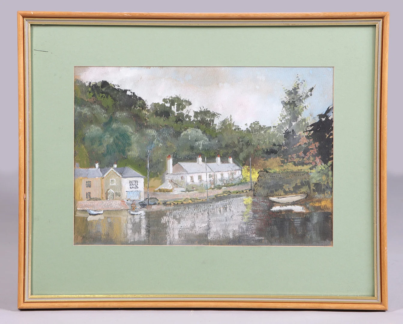 BRITISH SCHOOL 20TH CENTURY "VILLAGE BESIDE A RIVER". — Paintings — Bishop & Miller