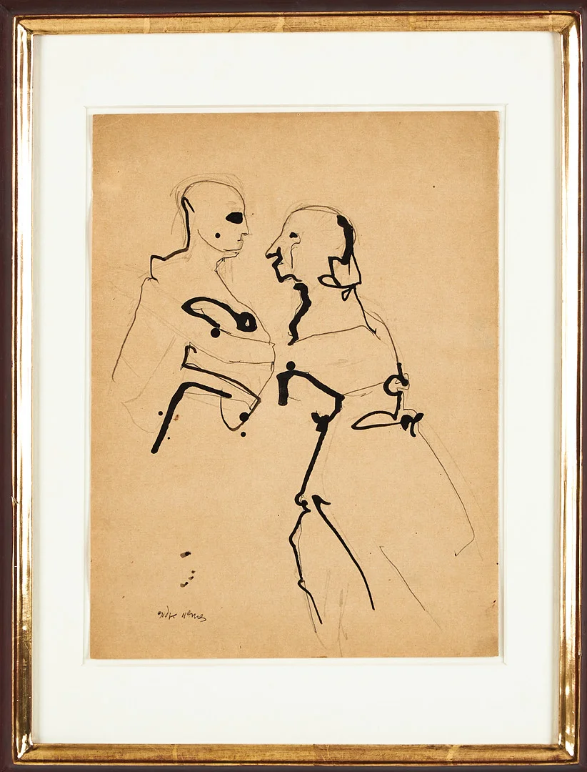 ENDRE NEMES. Omfamning, blandteknik. — Drawings — Stockholms Auktionsverk Magasin 5
