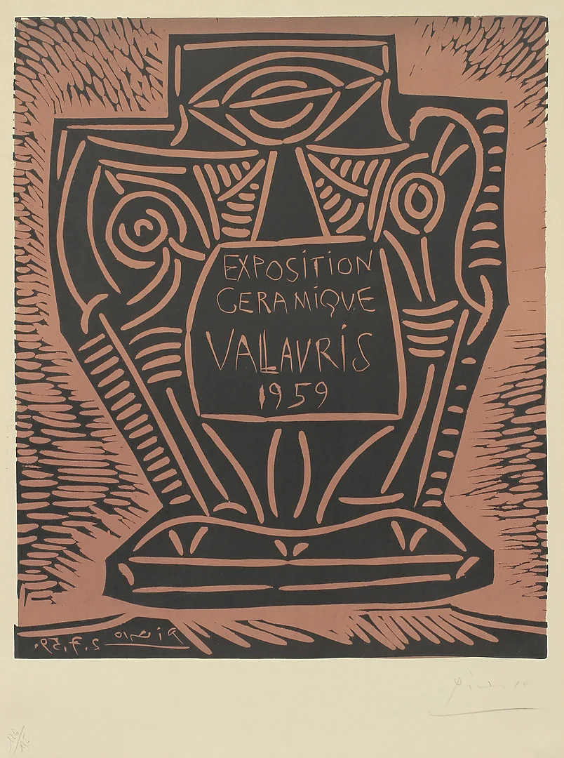 PABLO PICASSO (1881-1973). "Exposition Ceramique Vallauris 1959". Linoleumsnitt. — Engravings & Prints — Göteborgs Auktionsverk