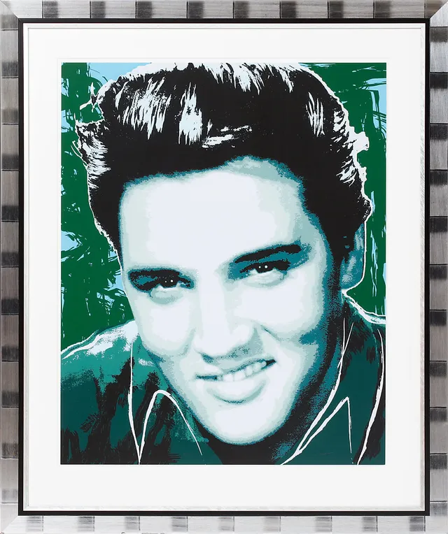 TOM MOORE. Porträtt av Elvis Presley. Färgserigrafi, signerad och numrerad 69/490.