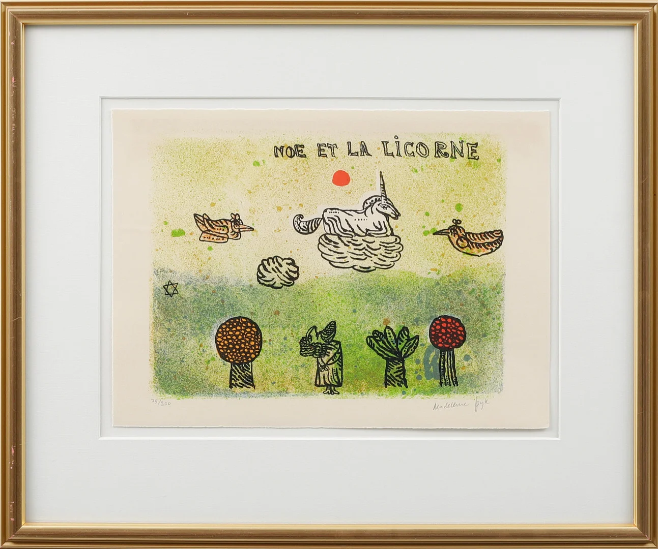 MADELEINE PYK. "Noe et la licorne", färglitografi, signerad och numrerad 75/200. — Engravings & Prints — Göteborgs Auktionsverk