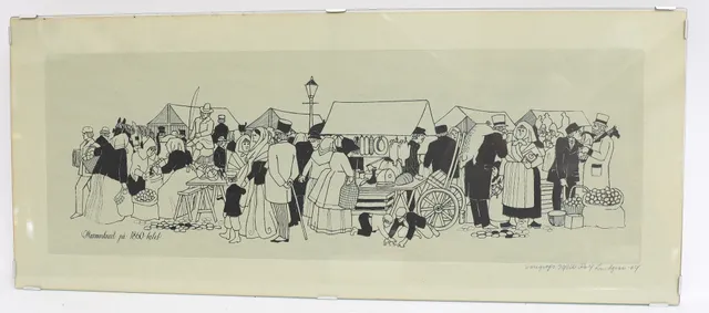 ROLF LINDGREN. Marknad på 1860-talet, litografi, signerad och numrerad.