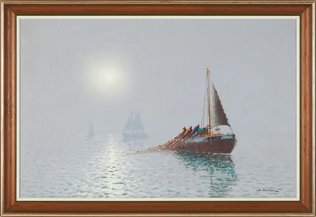 JOHAN OSSIAN-ANDERSSON. Fiskebåt till havs, olja på duk, signerad J. Ossian.