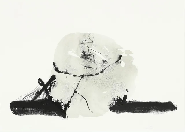 Composition from Album St. Gallen. Signed Tapies, 40/75. Lithograph. Visible size 54×73 cm.