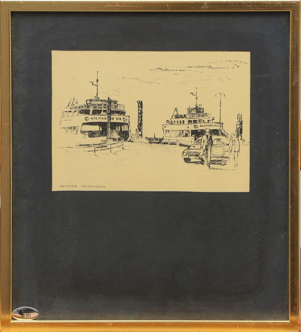 OKÄND KONSTNÄR. TRYCK, föreställand hamnen Färjestaden. — Engravings & Prints — Kalmar Auktionsverk