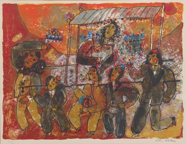 THEO TOBIASSE. färglitografi, figurkomposition, numrerad 108/200, signerad.