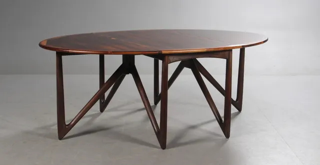 Niels Kofoed. Vintage dining table, 'Gateleg' drop leaf table, rosewood