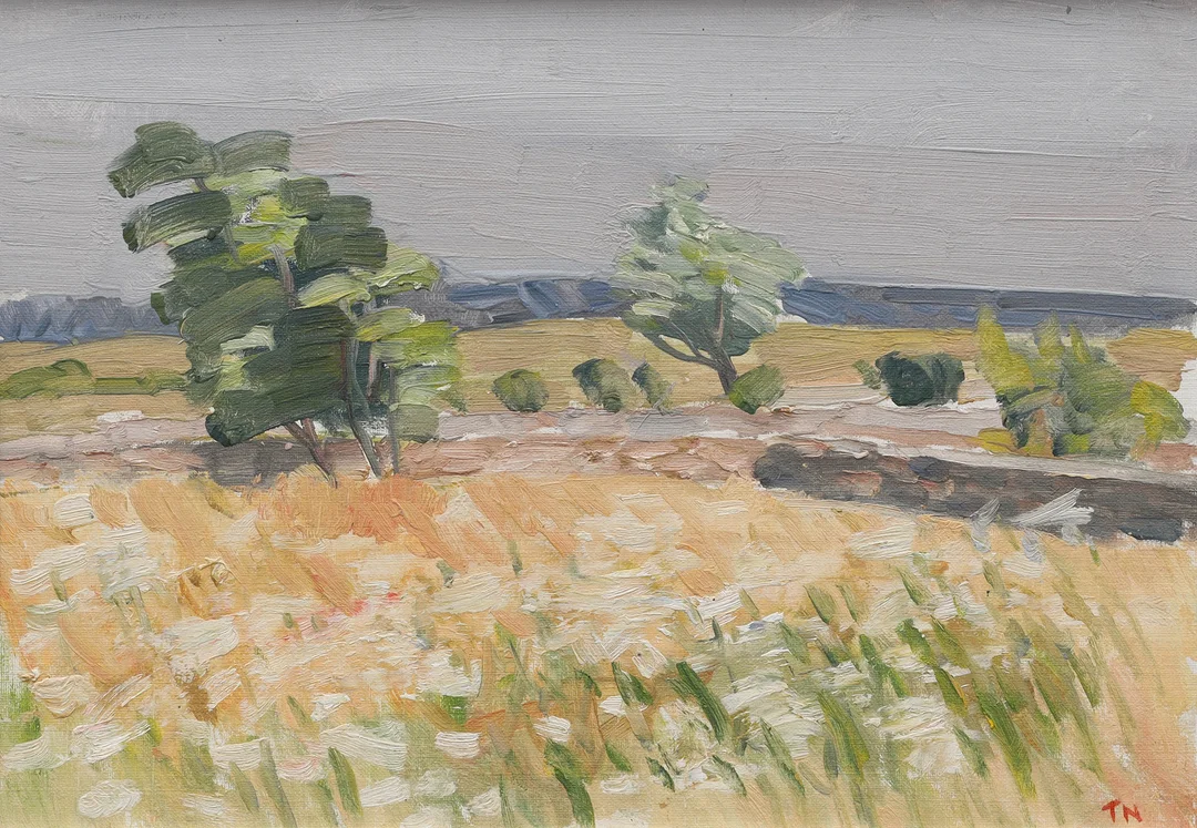 TAGE NILSSON. olja på pannå, "Landskap Öland", monogramsignerad TN. — Paintings — Auktionsmagasinet Vänersborg