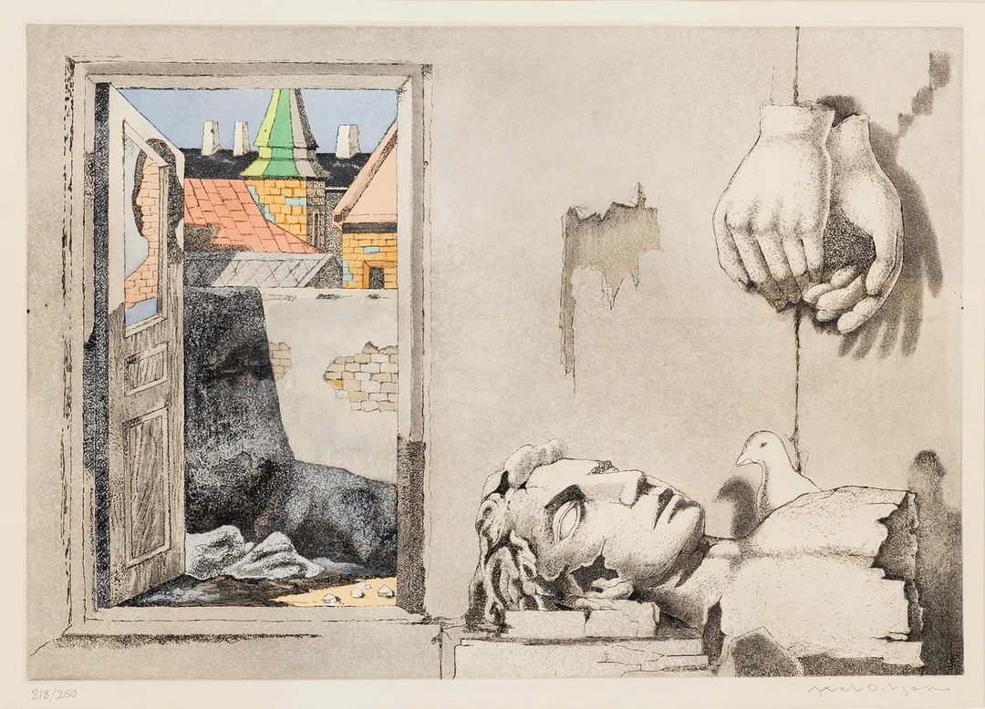 AXEL OLSON. "Dörr mot ljuset", färglitografi, signerad och numrerad, 218/260. — Engravings & Prints — Auktionshuset Kolonn