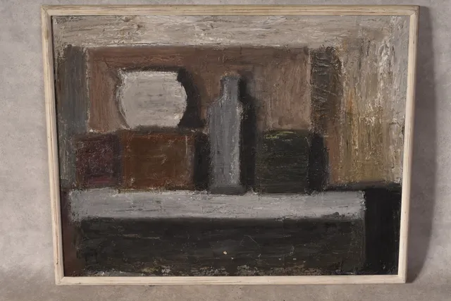 KJELL HÖGSTRÖM. 1930-2012, olja på duk " Uppställningen " signerad.