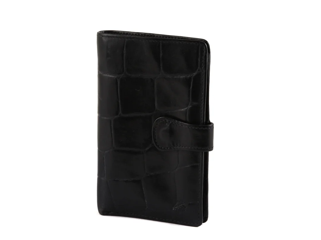PLÅNBOK, MULBERRY, vintage, svart präglat läder, (kongo), 5st kontokortsfack, mynt, sedel, 9x15cm. — Accessoarer/Plånböcker — Kaplans