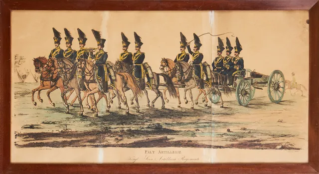 UNIFORMSPLANSCH, "Fält Artillerie"/ Kongl. Svea Artillerie Regemente, hankolorerad, ritade av C Wetterling, stentryck av C Muller.