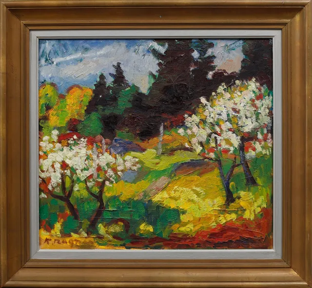 KARL RAGNAR JOHANNESSON. "Junigård", olja på duk, signerad.