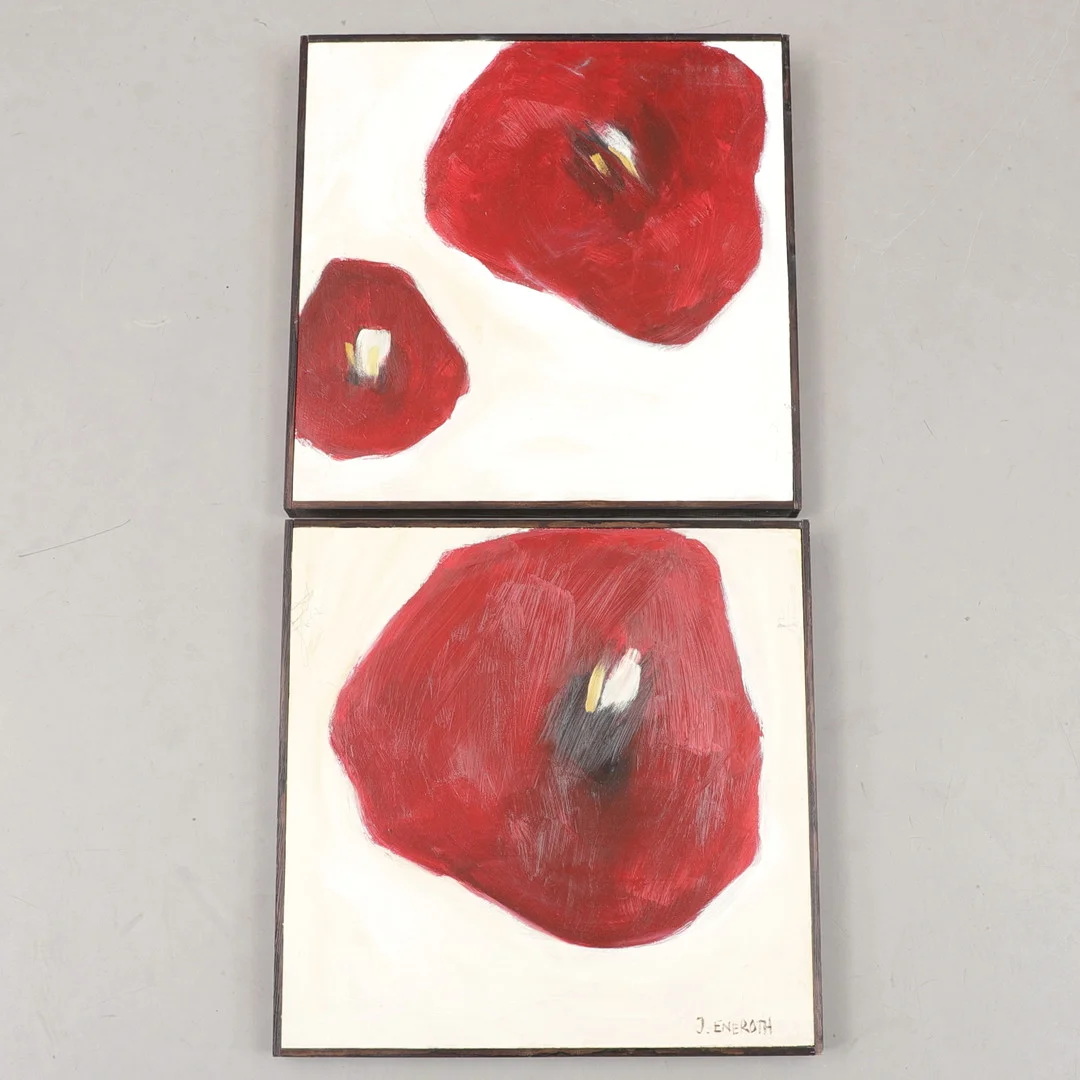 JENNY ENEROTH. "Blomsterfragment III", oljor på pannå, 2 st, signerad. — Paintings — Växjö Auktionskammare