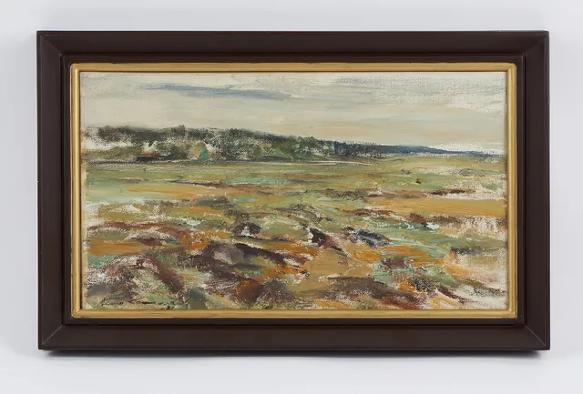 AIMO KANERVA. "Kärrlandskap III (juli)", signerad samt daterad -71, olja på duk.
