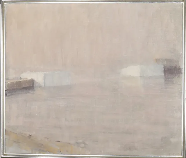 TORSTEN ERASMIE. Motiv från Viks hamn, 1986, olja på duk, signerad Erasmie.