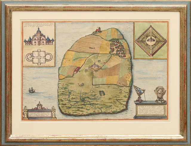 ANTIK KARTA. HANDKOLORERAT KOPPARSTICK ÖVER HVEN AV GEORG BRAUN & FRANS HOGENBERG CA. 1586-1588.