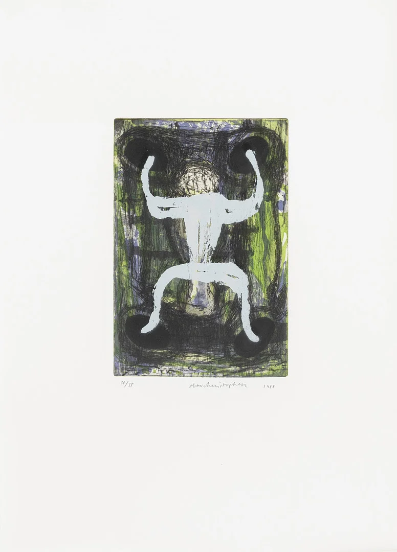 OLAV CHRISTOPHER JENSSEN. "Tantrum", litografi/akvatint, numrerad 30/35, signerad, daterad 1988. — Engravings & Prints — Auktionshuset Kolonn