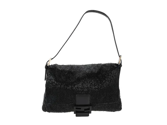 VÄSKA,, FENDI, Mamma Baguette Bag, vintage, svart strass, blått siden, svarta beslag, 31x25x8 cm, dustbag.