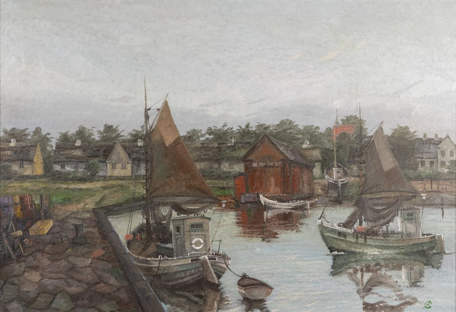 JENS SINDING CHRISTENSEN. olja på duk, hamnmotiv, monogramsignerad. — Paintings — Karljohan Auktioner