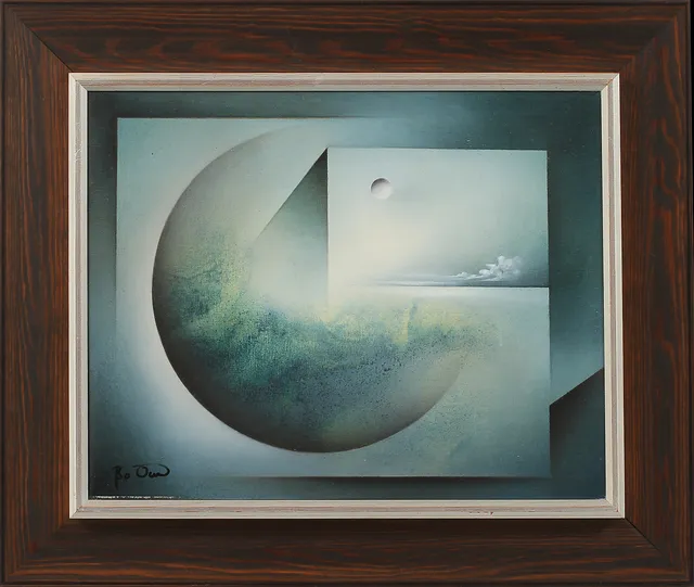 BO ÖRN. Surrealistiska bilder, 2 st, oljemålningar, signerade.
