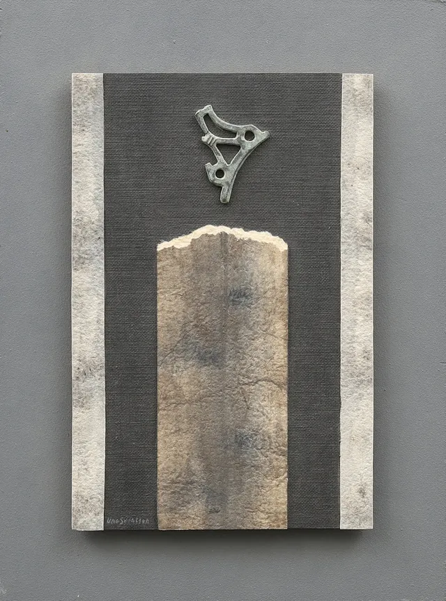 UNO SVENSSON. "Människa/Objekt", collage, signerad.