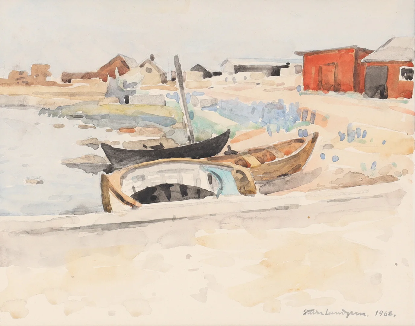 STURE LUNDGREN. "vid hamnen, Byxelkrok". — Paintings — Stockholms Auktionsverk Helsingborg