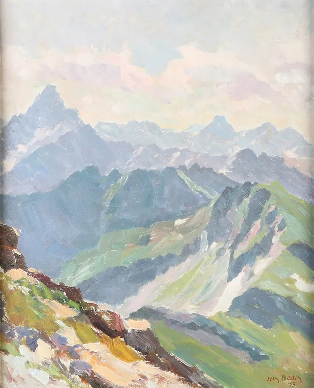 JOHAN BLADH. Oljemålning på duk. "På Nebelhorn, Oberstdorf". Signerad.