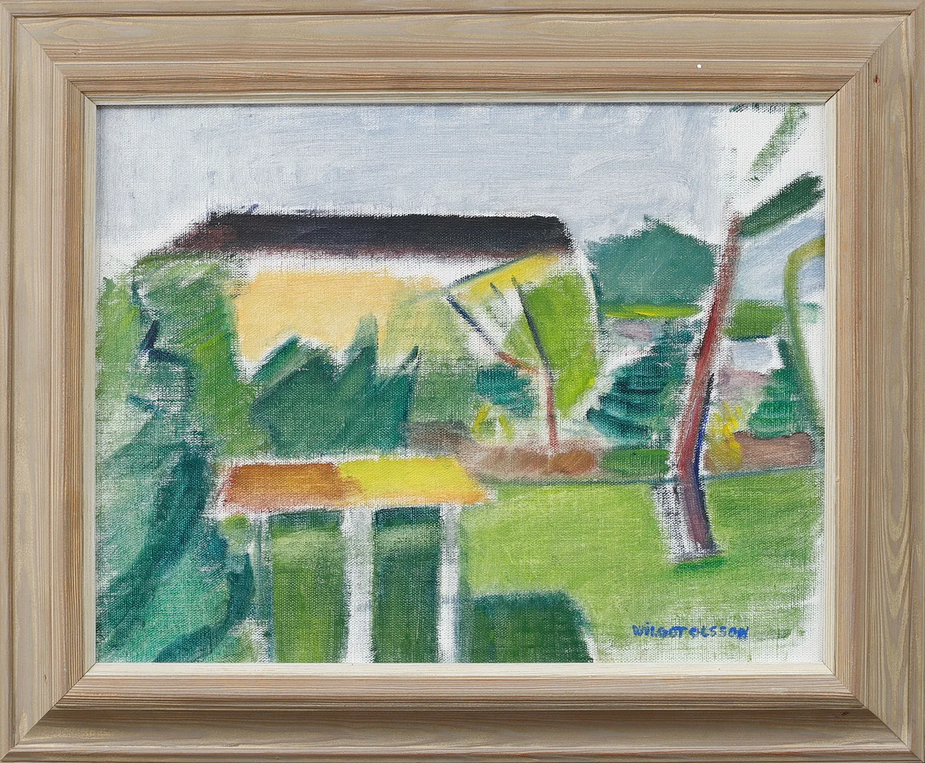 WILGOT OLSSON. Hus i landskap. Olja på duk, signerad. — Paintings — Göteborgs Auktionsverk