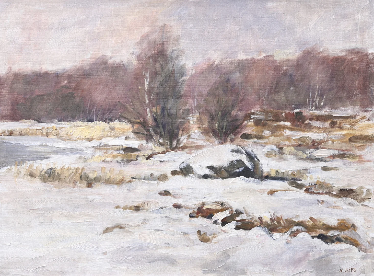 KENNETH SJÖÖ. "Marsdag vid Kösen", olja på duk, signerad. — Paintings — Växjö Auktionskammare