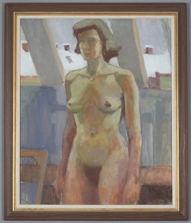 OLLE MATTSSON. Kvinnostudie, olja på pannå, signerad och daterad 1951.