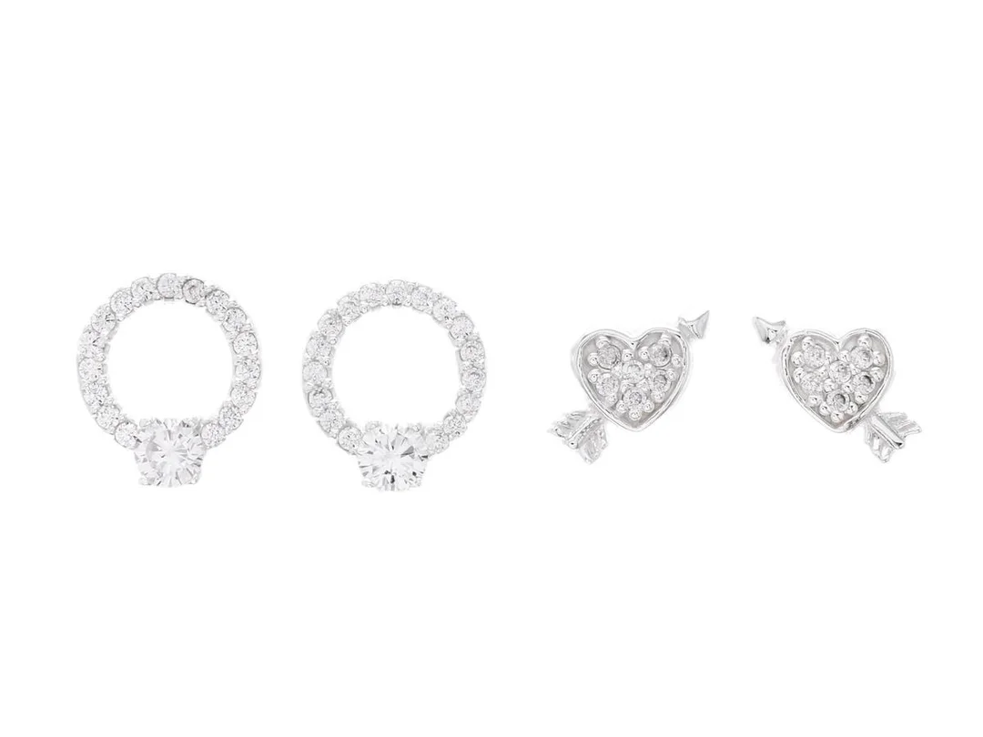 ÖRHÄNGEN, 2 par, sterlingsilver, cubic zirconia, cirkel, hjärtan, stift, vikt 1,6 g. — Smycken/Smyckeset — Kaplans